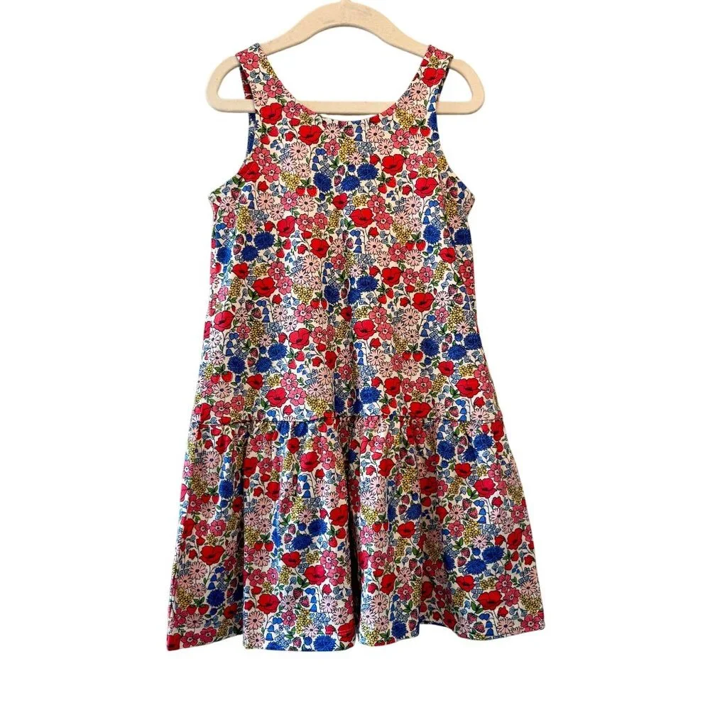 MINI BODEN Drop Waist Floral Dress Girls 5-6 Red Blue Flowers Strawberry Cotton - Picture 1 of 5